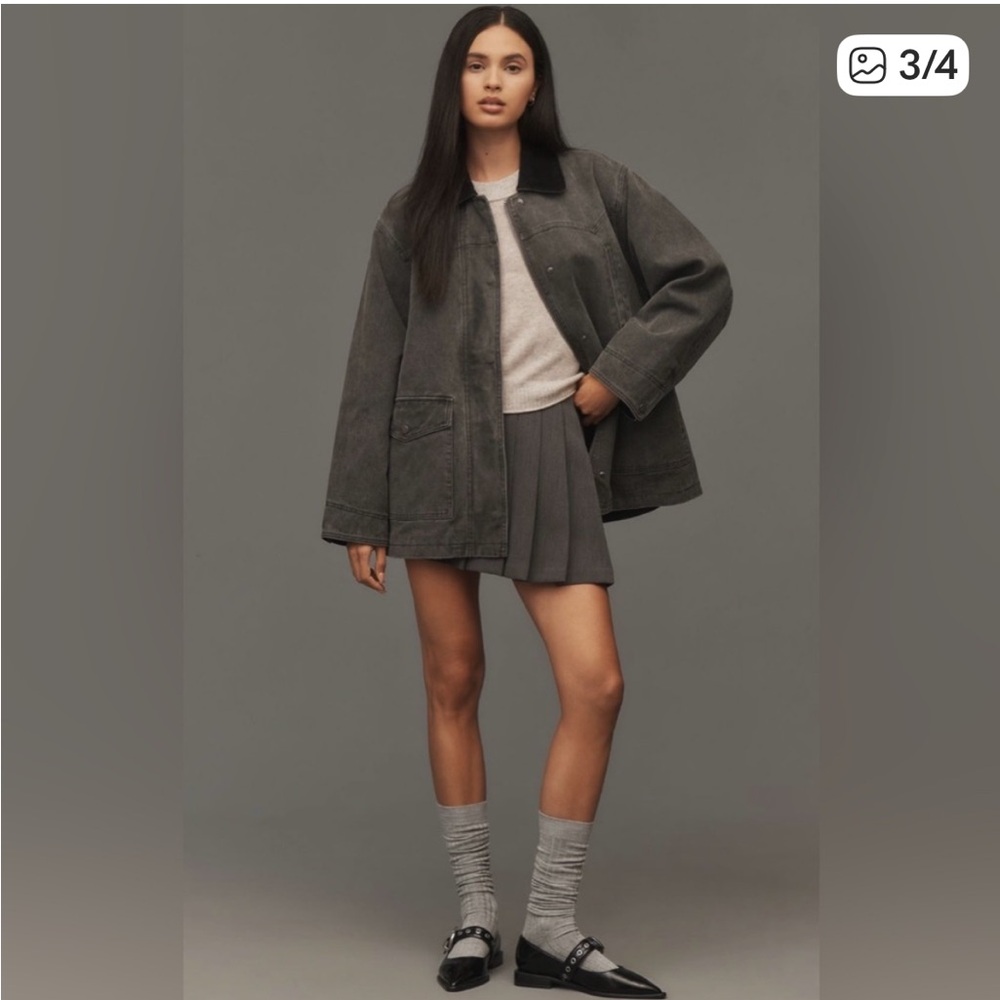 Pilcro Oversized Gray Jean Jacket with Dark Collar